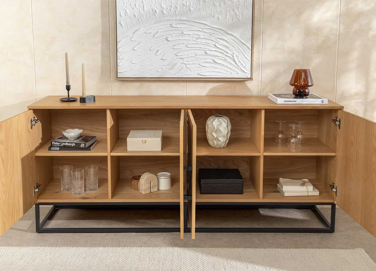 Buffet moderne 180 cm aspect chêne Irma
