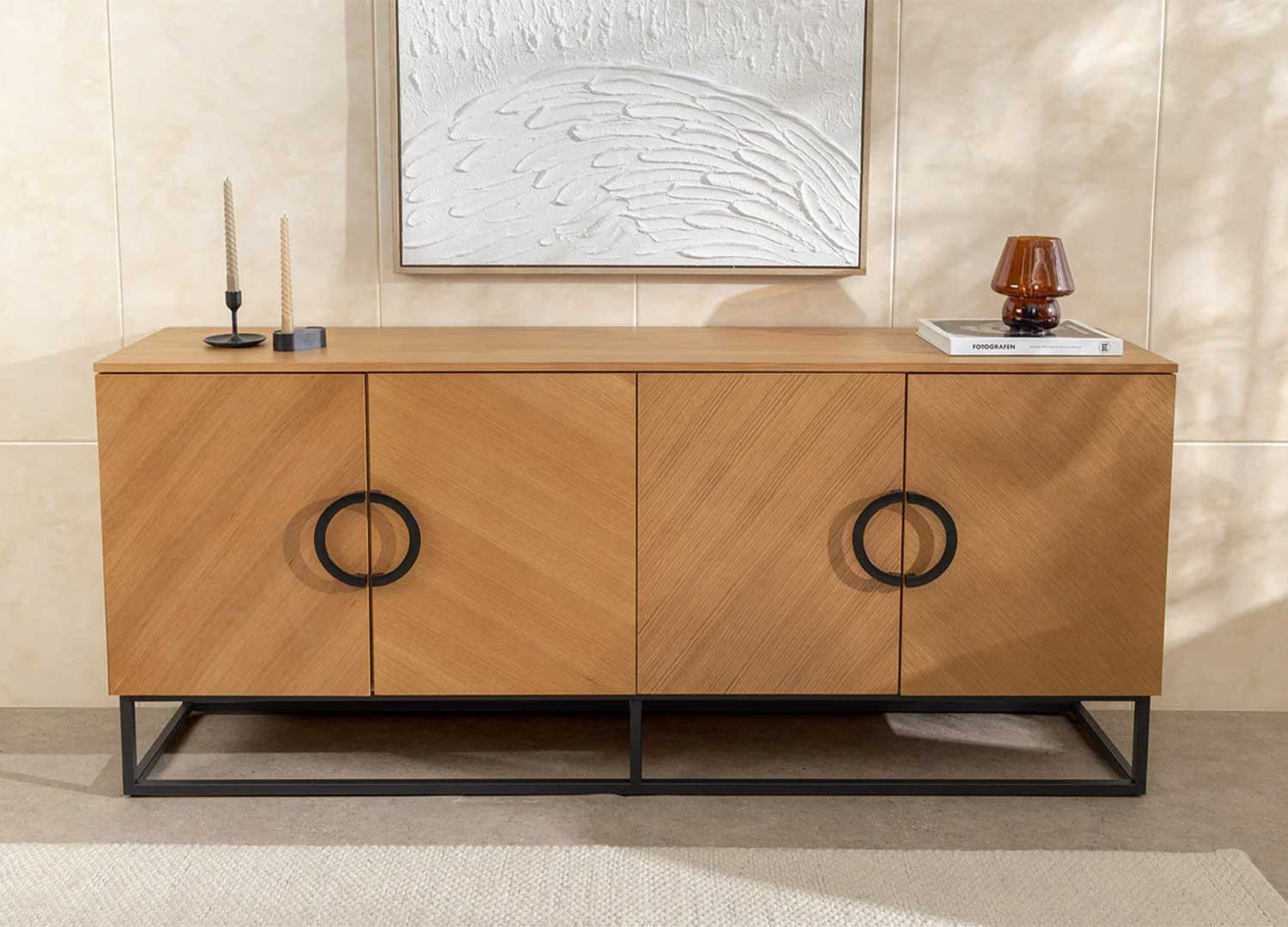 Buffet moderne 180 cm aspect chêne Irma