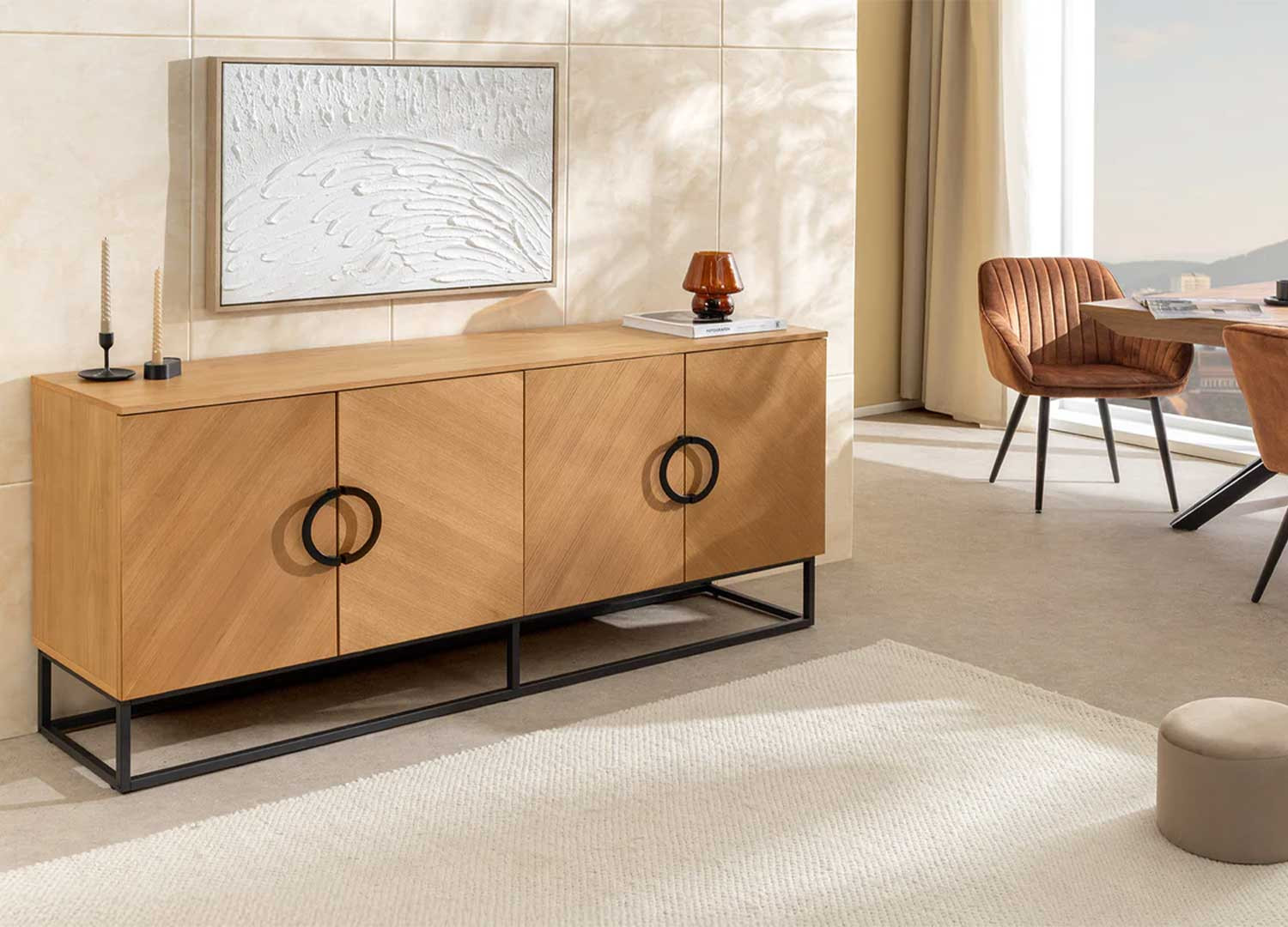 Buffet moderne 180 cm aspect chêne Irma