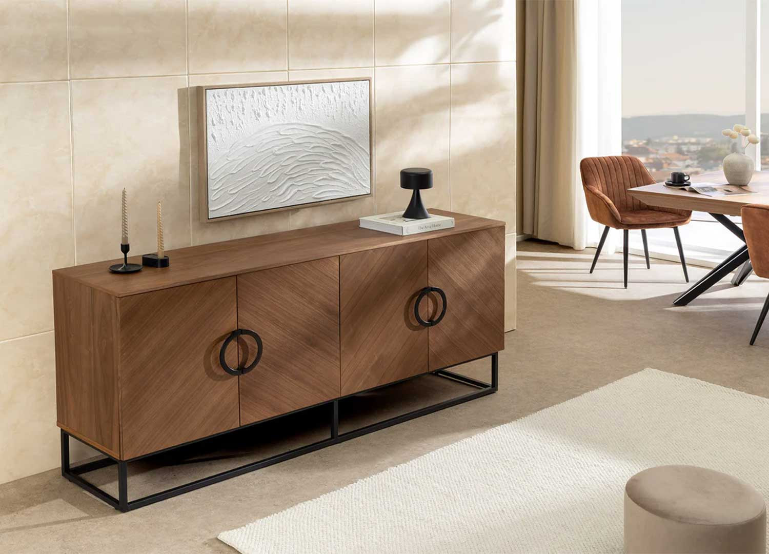 Buffet moderne 180 cm aspect noyer Irma