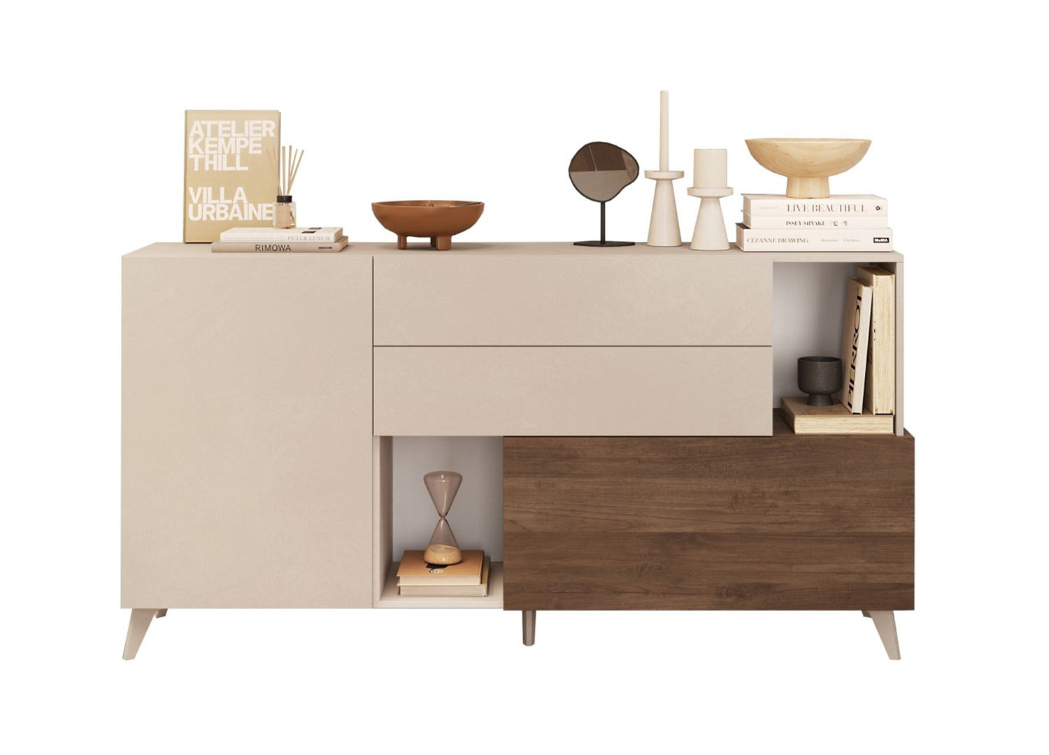 Buffet moderne 2 portes, 2 tiroirs et niches de rangement