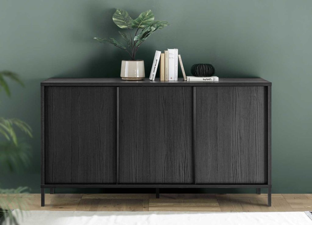 Buffet moderne 3 portes 156 cm chêne noir