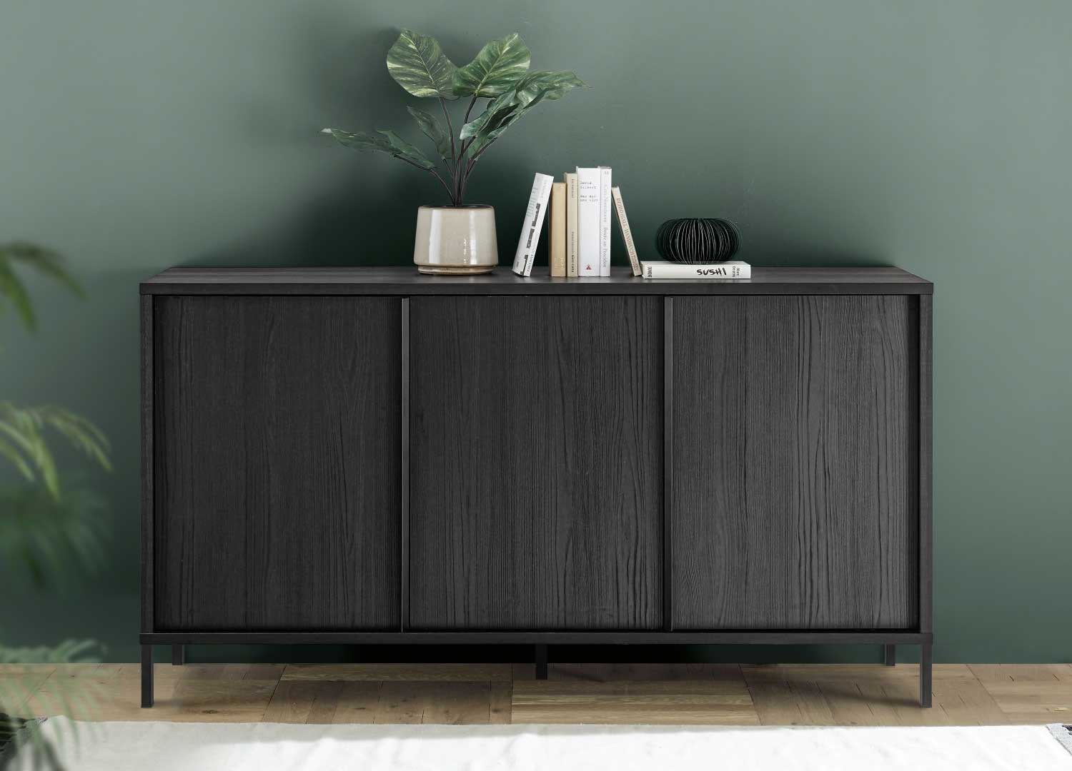 Buffet moderne 3 portes 156 cm chêne noir