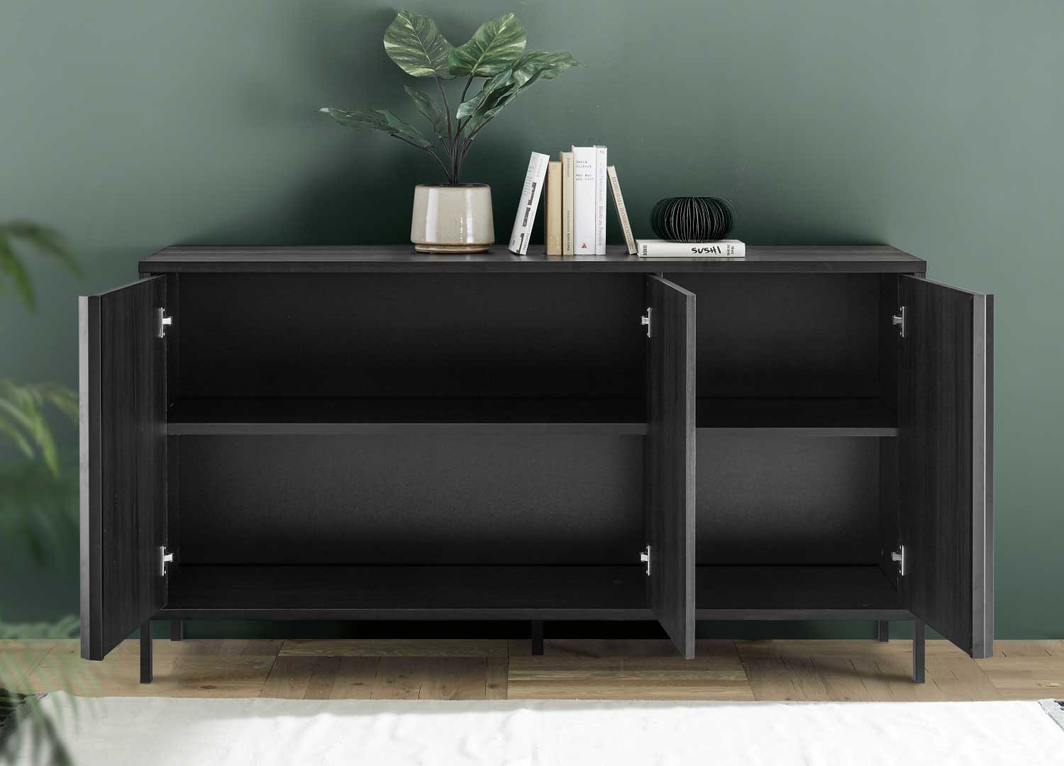 Buffet moderne 3 portes 156 cm chêne noir
