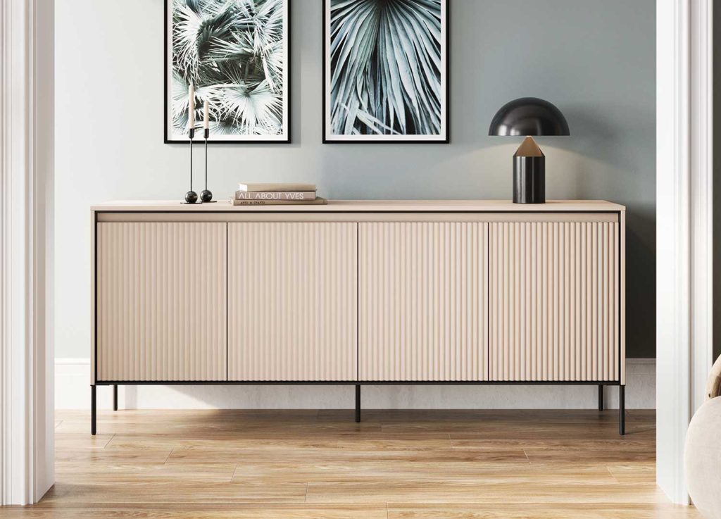 Buffet moderne 4 portes beige et noir 193 cm Trend