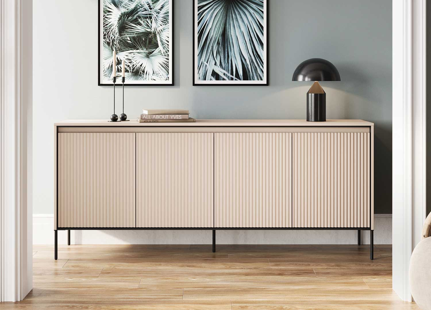 Buffet moderne 4 portes beige et noir 193 cm