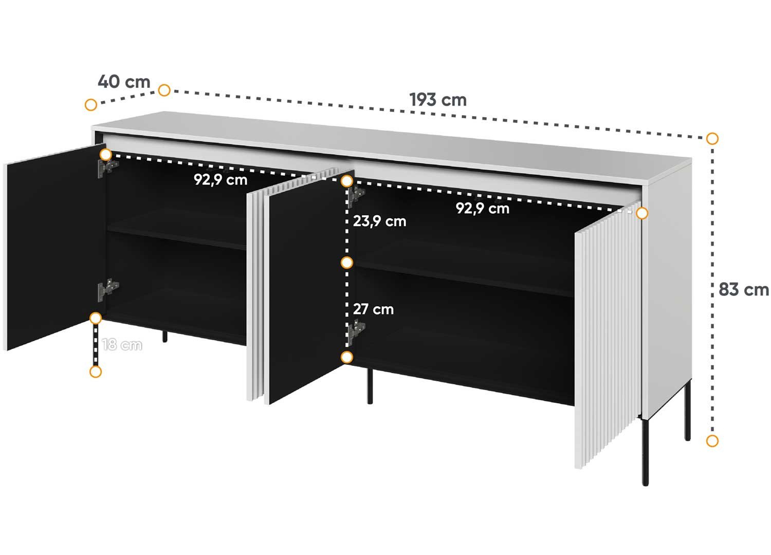Buffet moderne 4 portes blanc 193 cm Trend