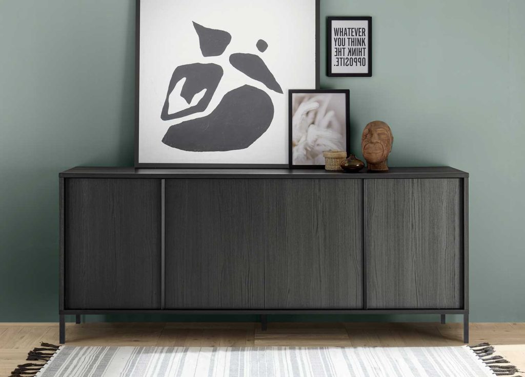 Buffet moderne 4 portes chêne noir 206 cm