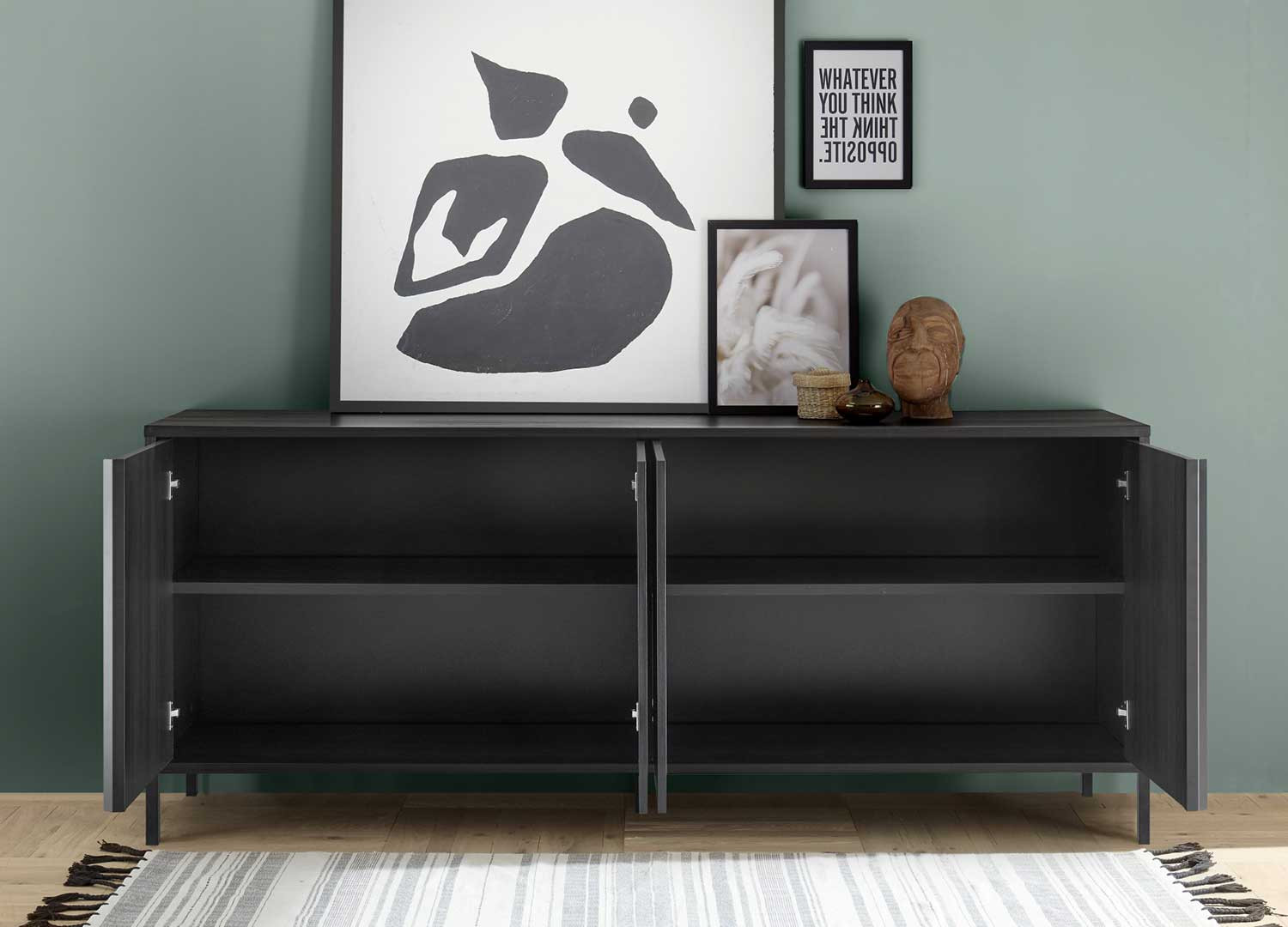 Buffet moderne 4 portes chêne noir 206 cm