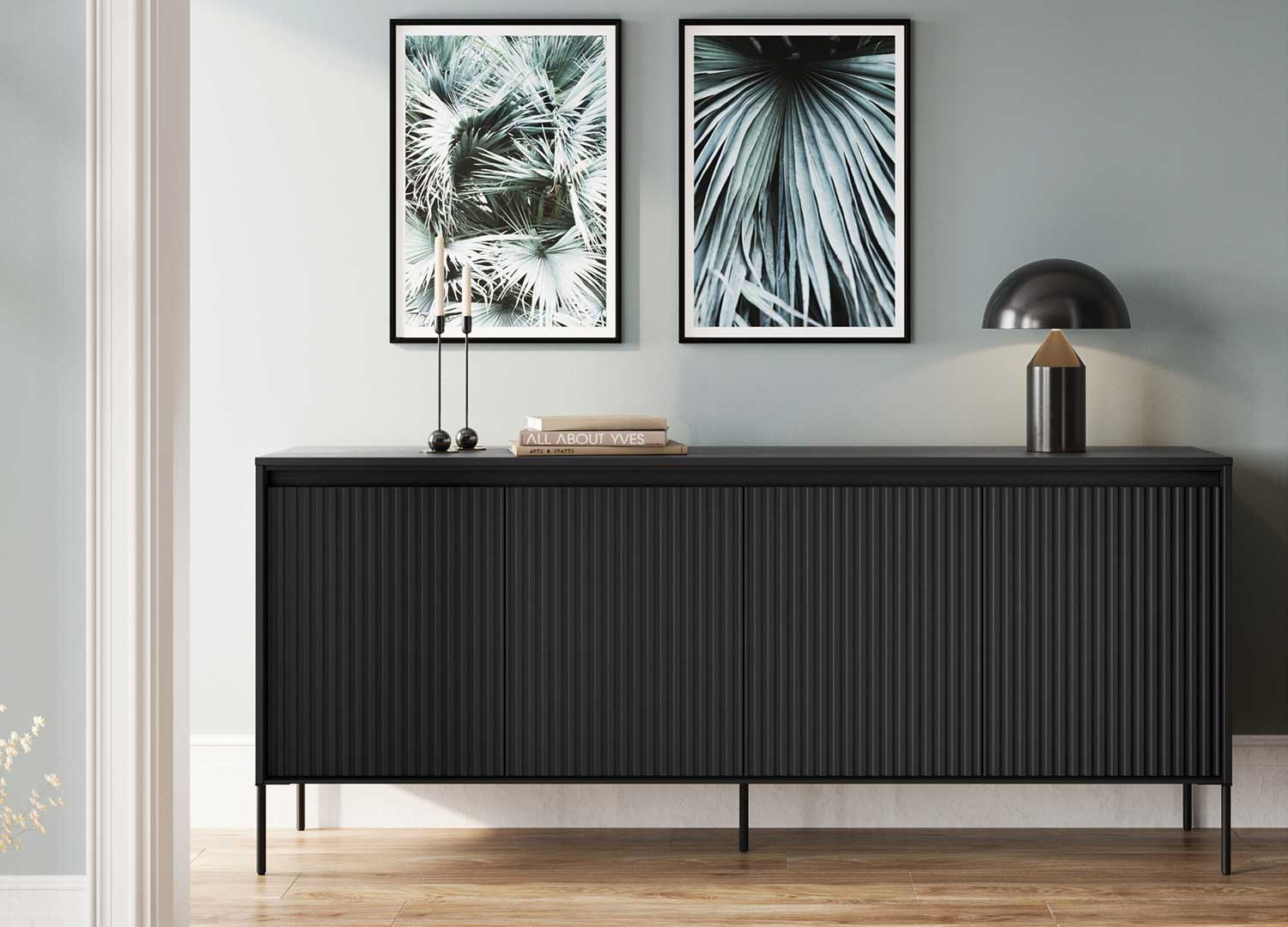 Buffet moderne 4 portes noir 193 cm