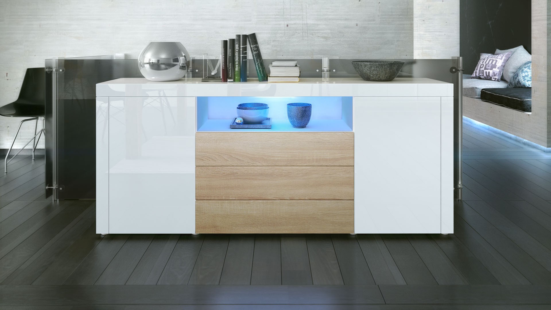 Buffet moderne avec niche lumineuse