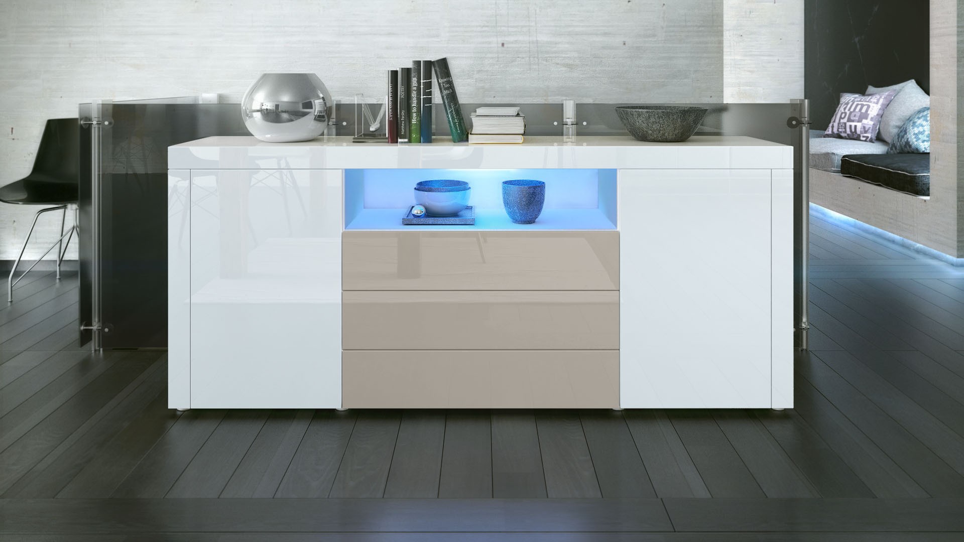 Buffet moderne avec niche lumineuse