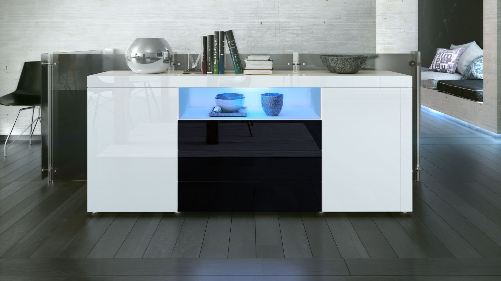 Buffet moderne avec niche lumineuse