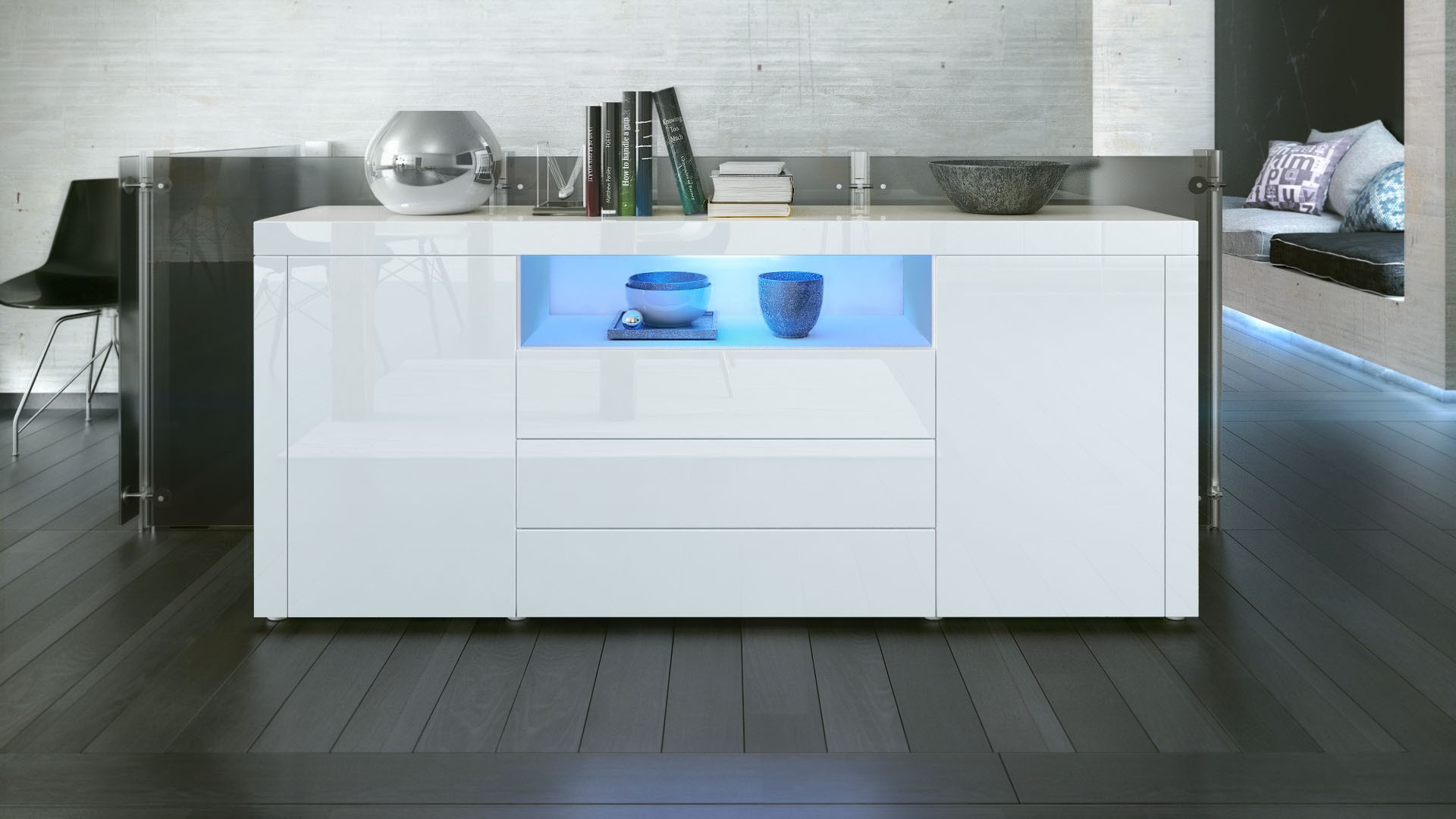 Buffet moderne avec niche lumineuse