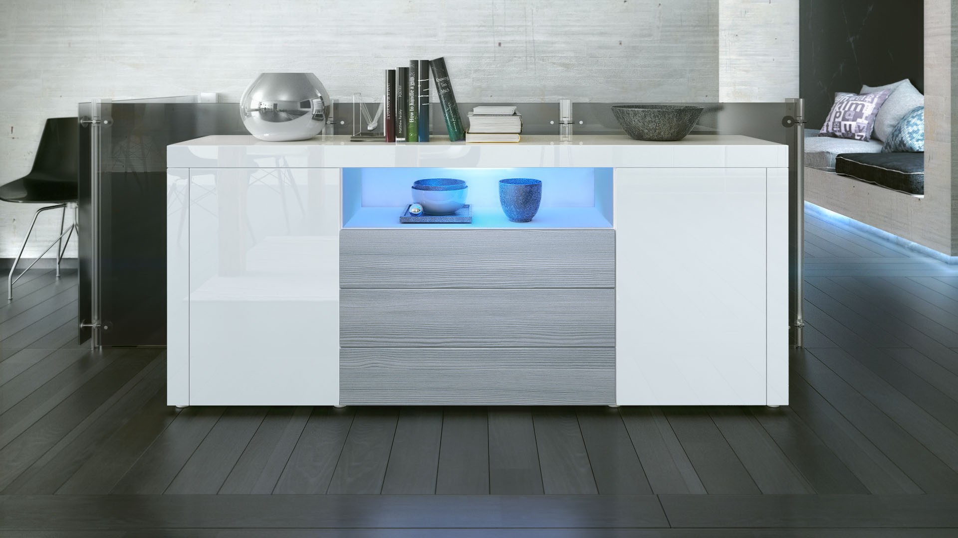 Buffet moderne avec niche lumineuse