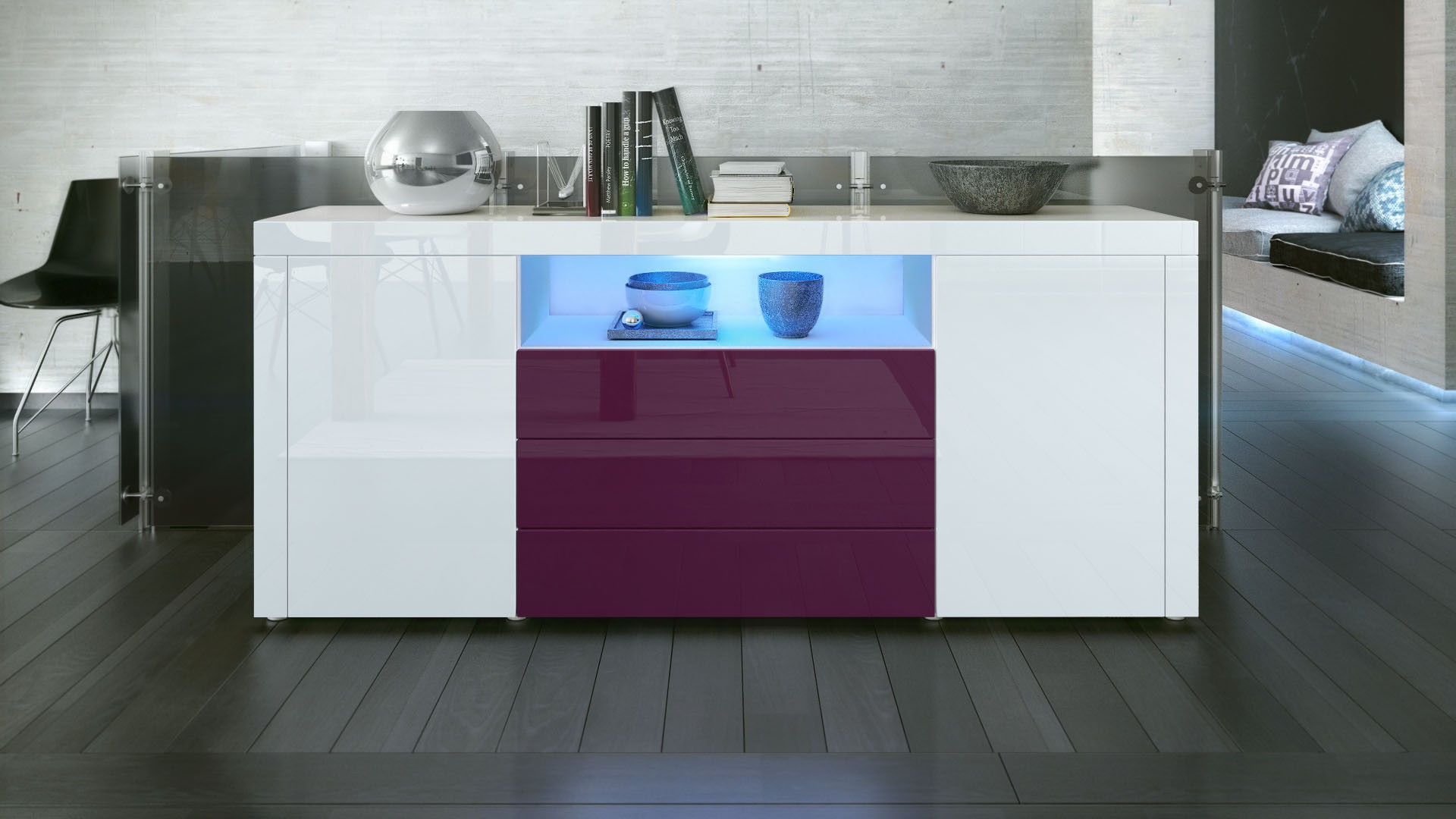 Buffet moderne avec niche lumineuse