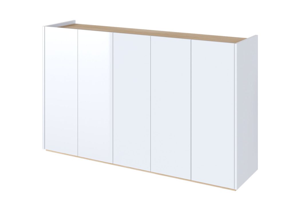 Buffet moderne blanc brillant et chêne 156 cm avec éclairage Rose