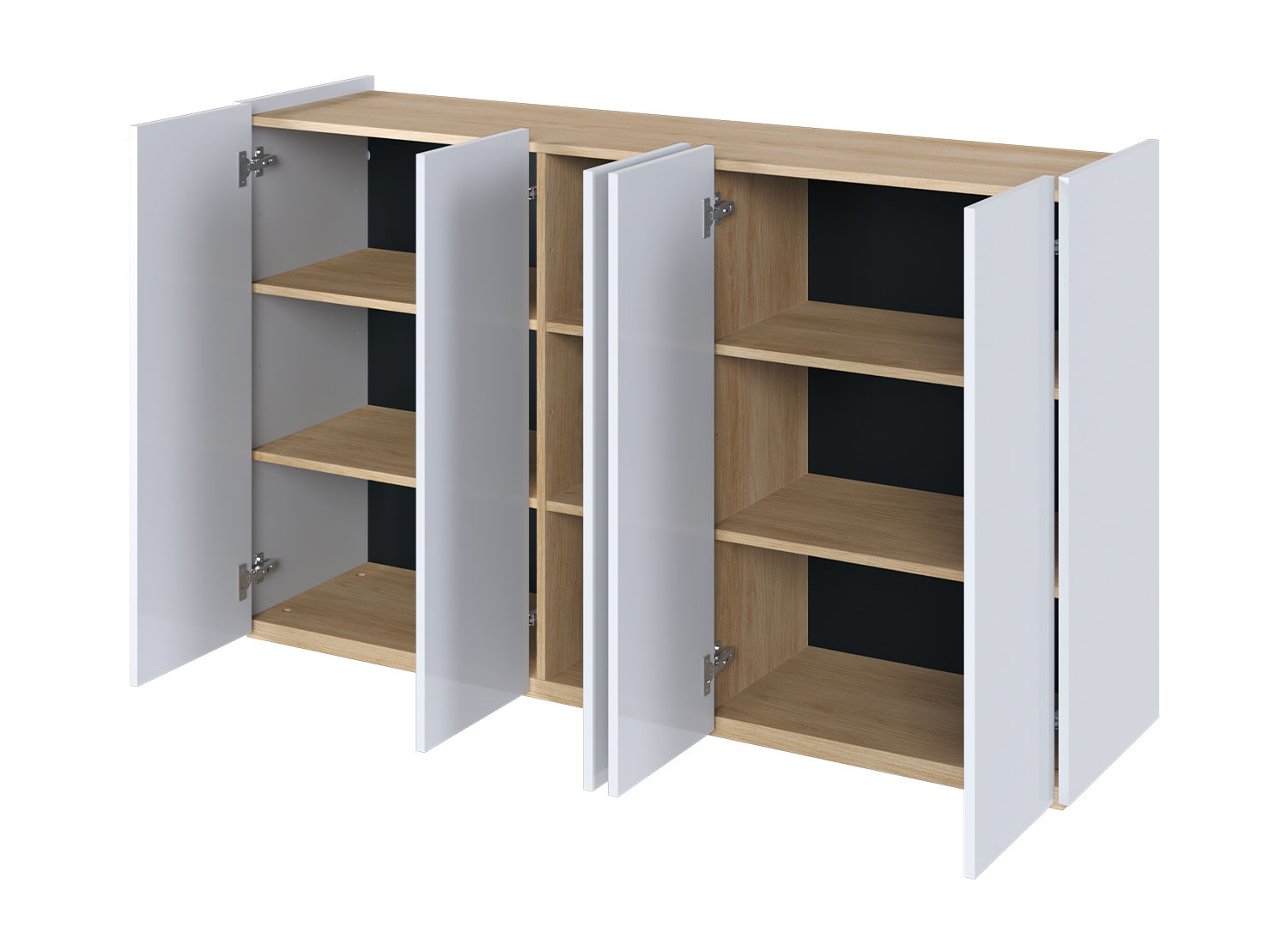 Buffet moderne blanc brillant et chêne 156 cm avec éclairage Rose