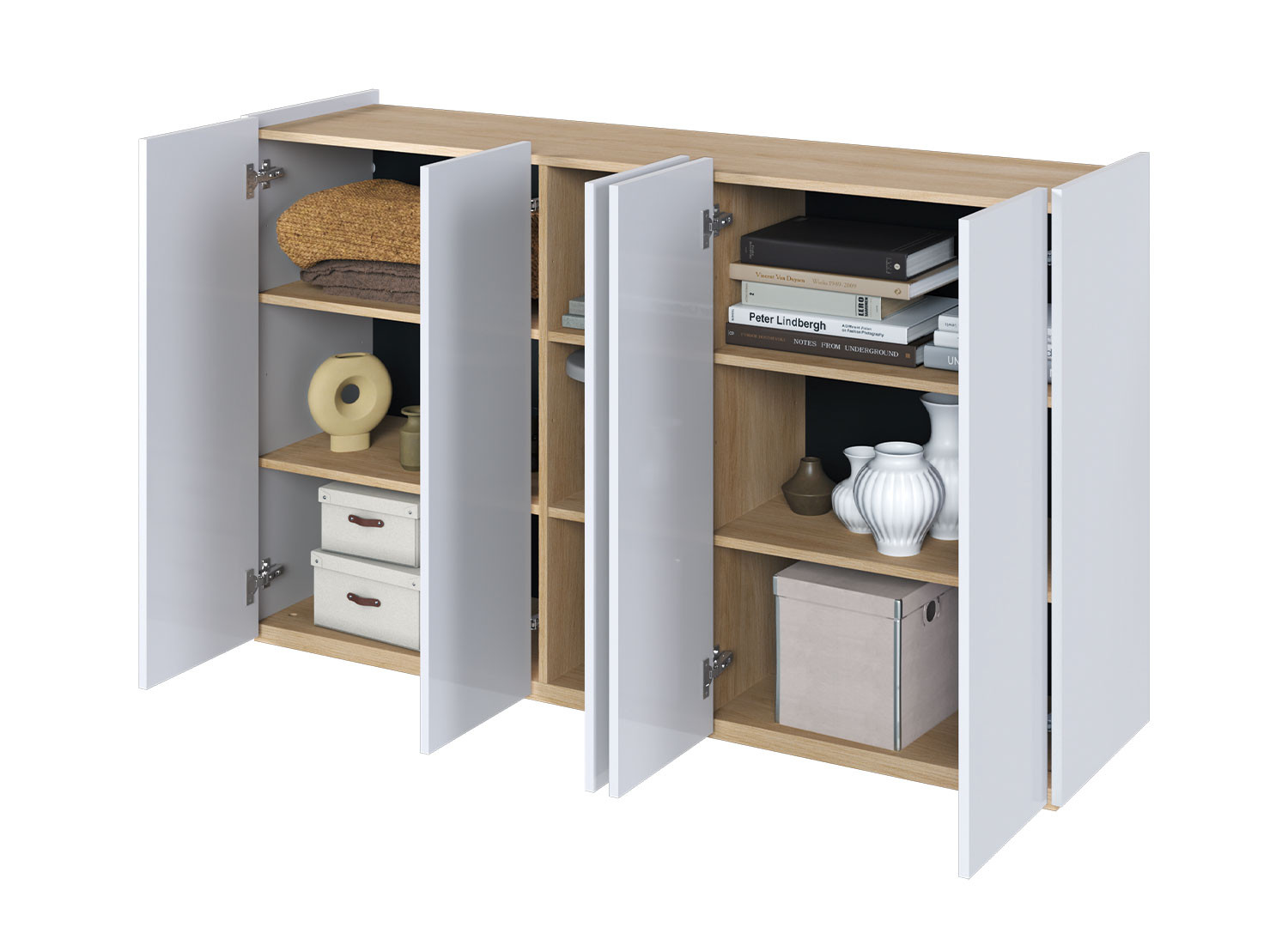 Buffet moderne blanc brillant et chêne 156 cm avec éclairage Rose