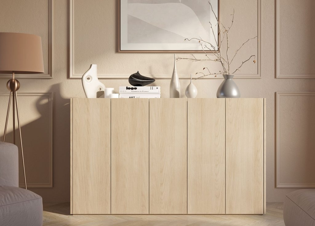 Buffet moderne chêne et blanc brillant 156 cm avec LED Onda