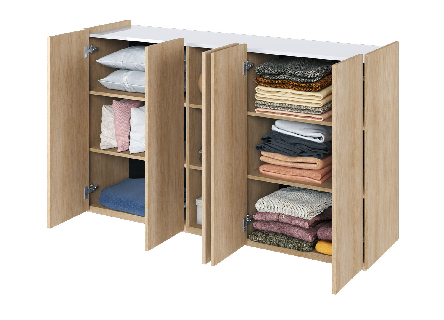 Buffet moderne chêne et blanc brillant 156 cm avec LED Onda
