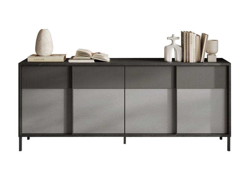 Buffet moderne gris 4 portes 206 cm