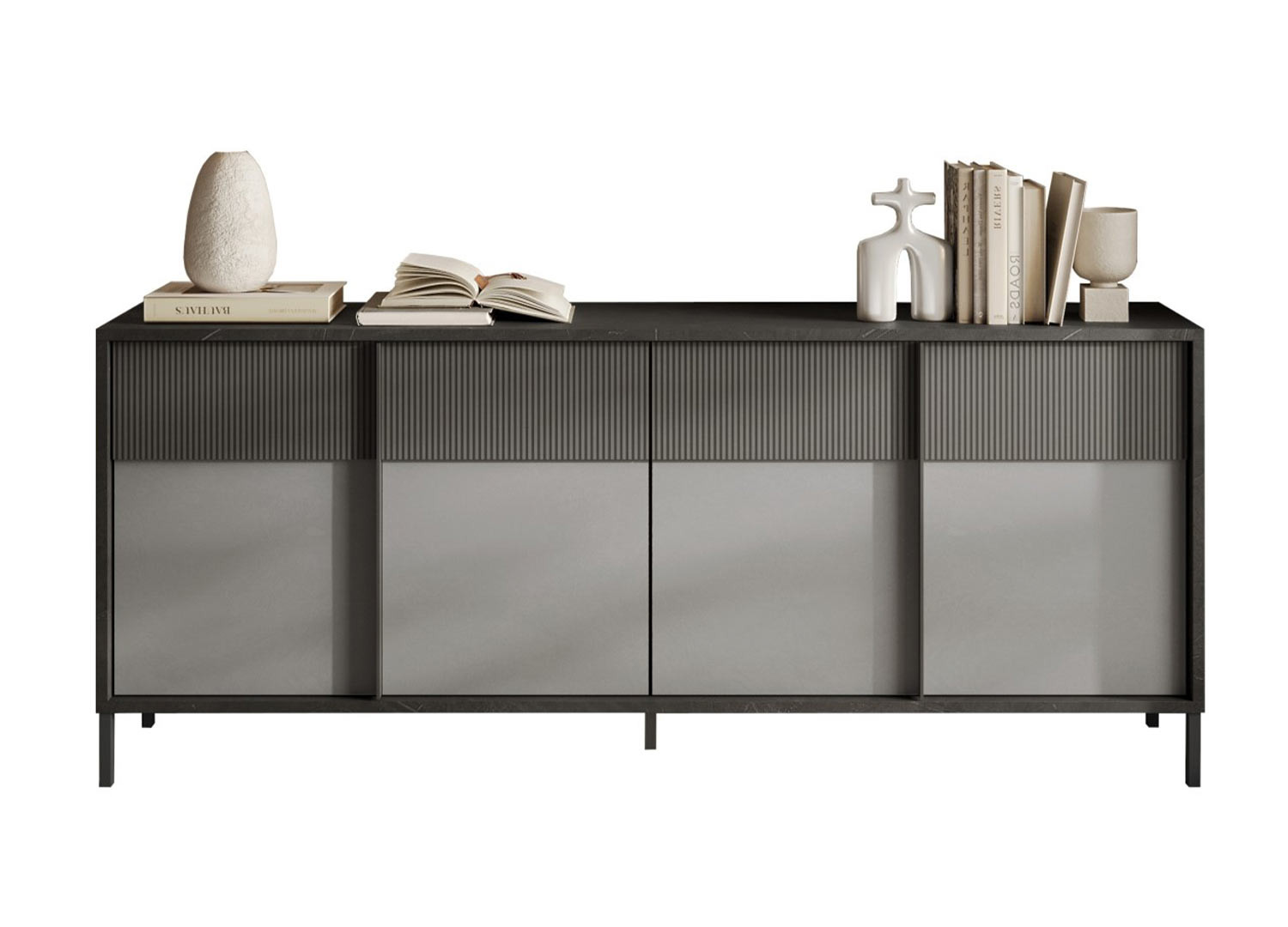 Buffet moderne gris 4 portes 206 cm