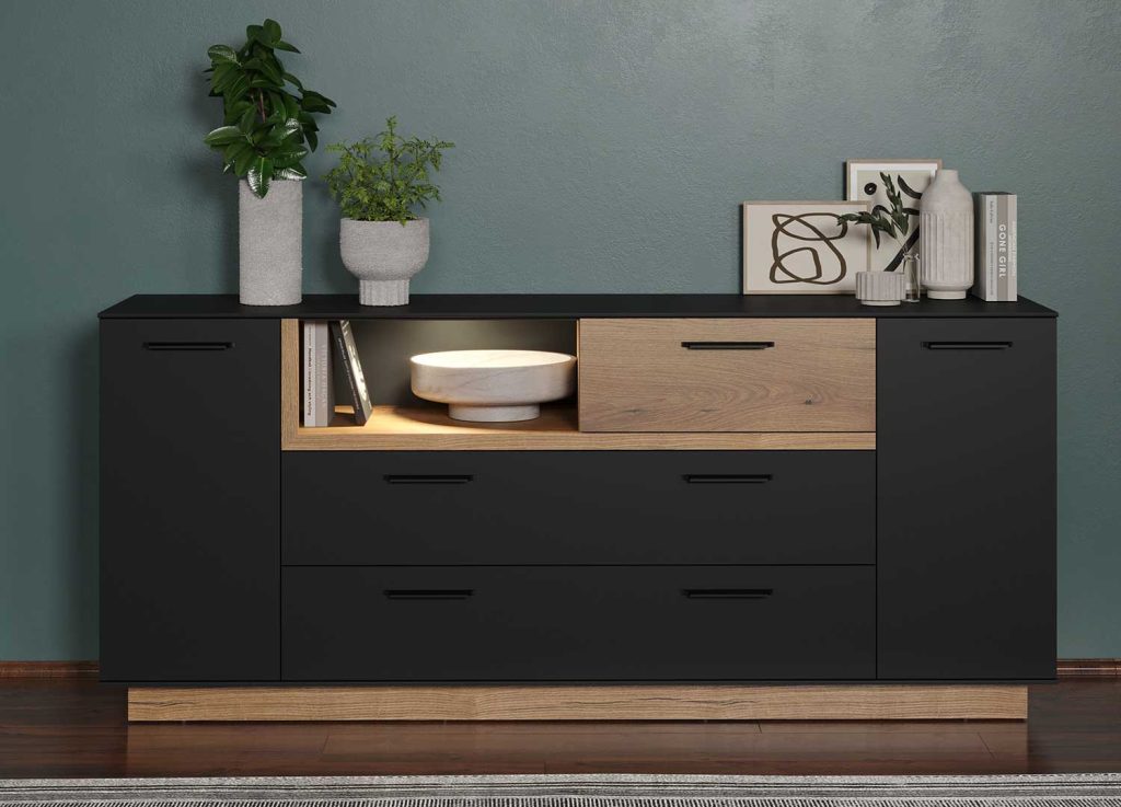 Buffet moderne gris anthracite et chêne