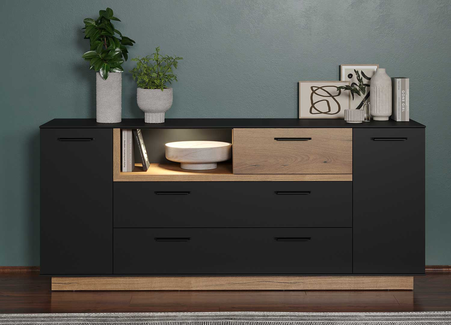 Buffet moderne gris anthracite et chêne