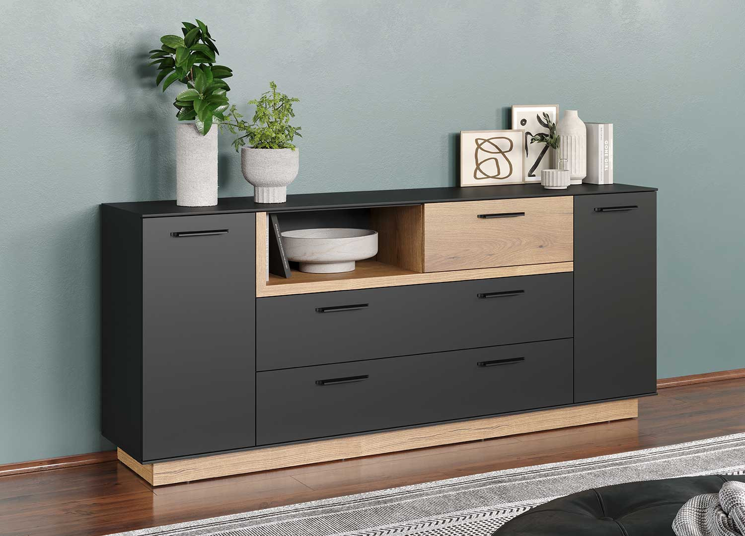Buffet moderne gris anthracite et chêne
