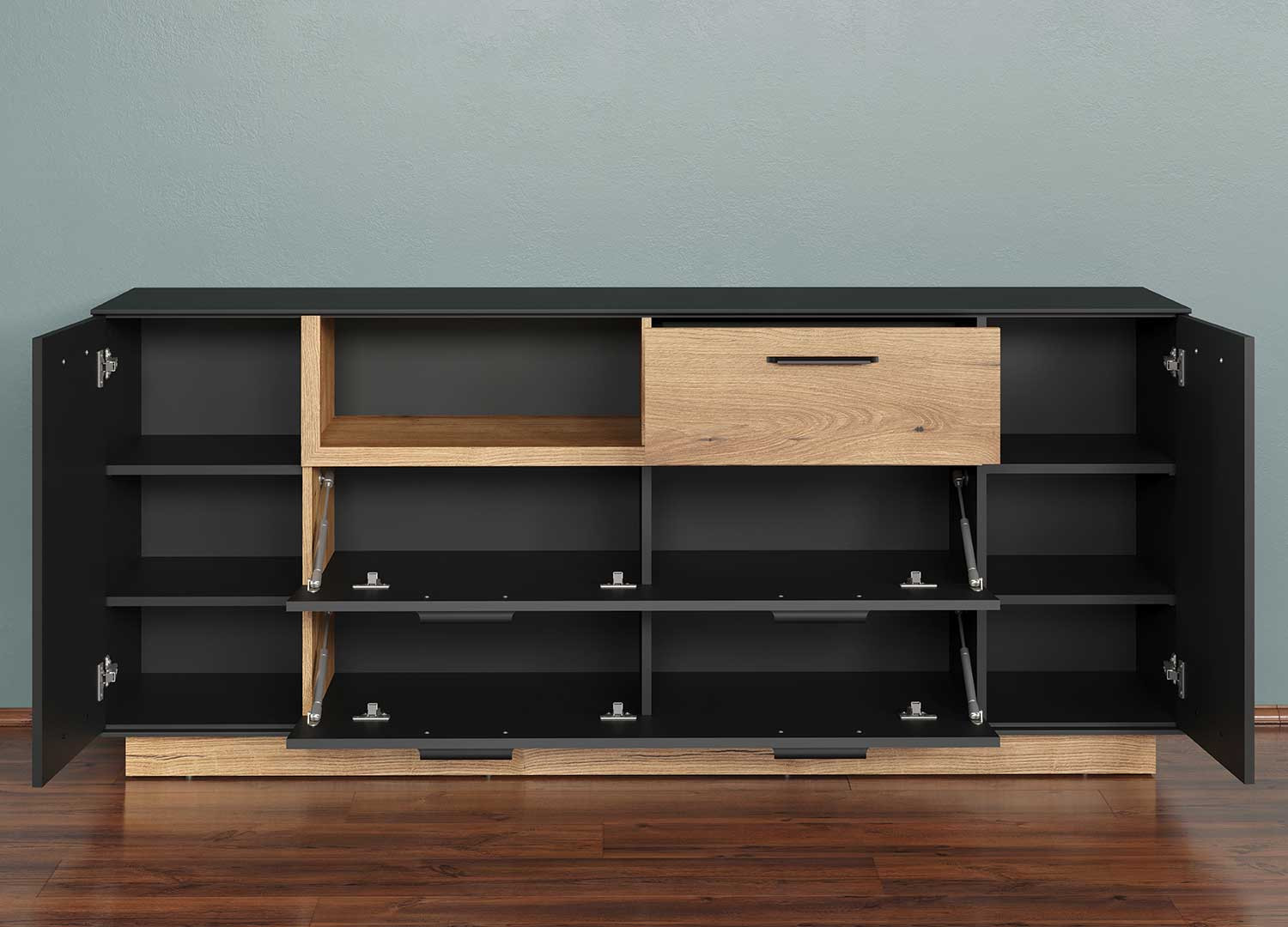Buffet moderne gris anthracite et chêne