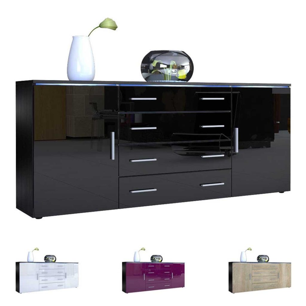 Buffet moderne noir 4 tiroirs et 2 portes
