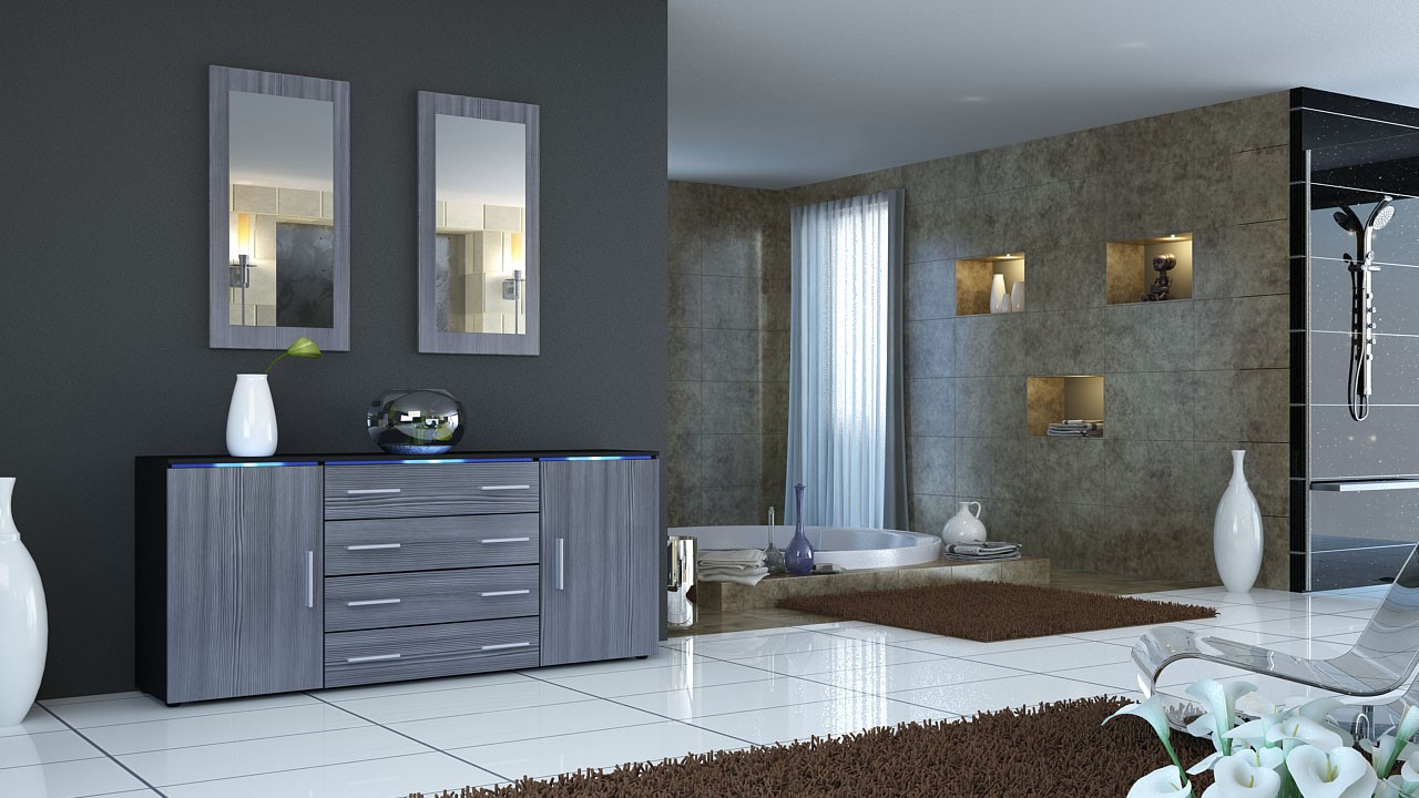 Buffet moderne noir 4 tiroirs et 2 portes