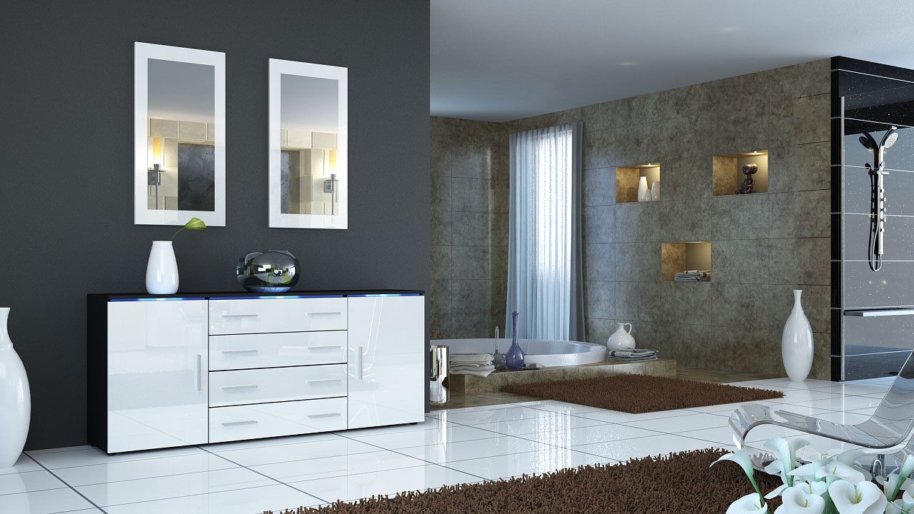 Buffet moderne noir 4 tiroirs et 2 portes
