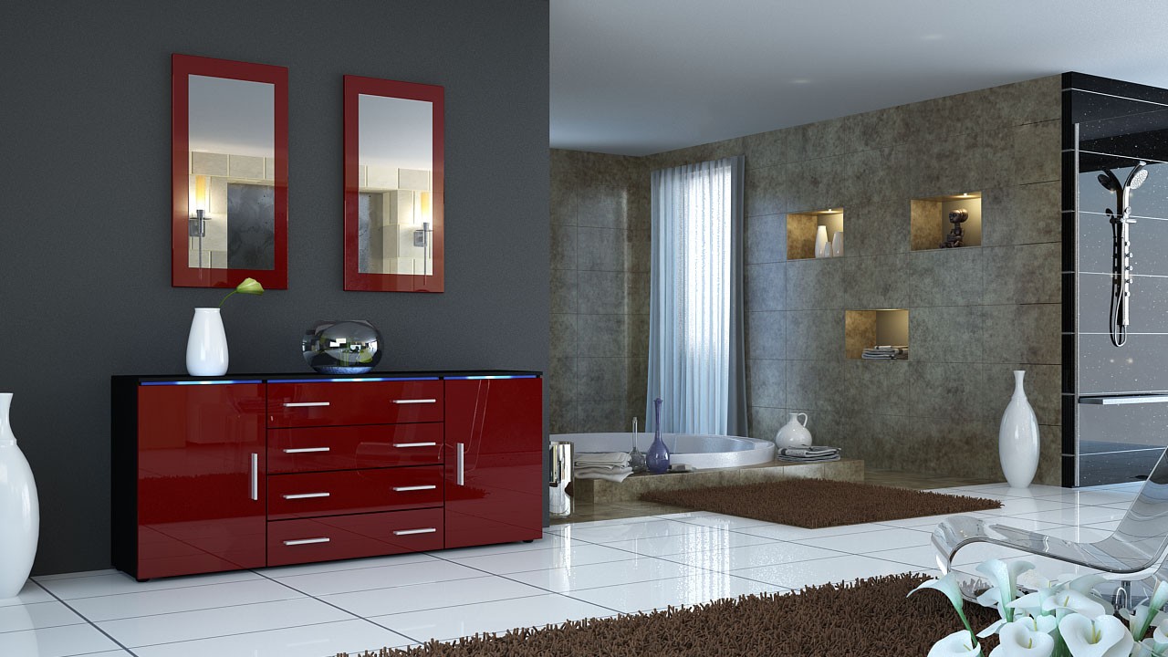 Buffet moderne noir 4 tiroirs et 2 portes