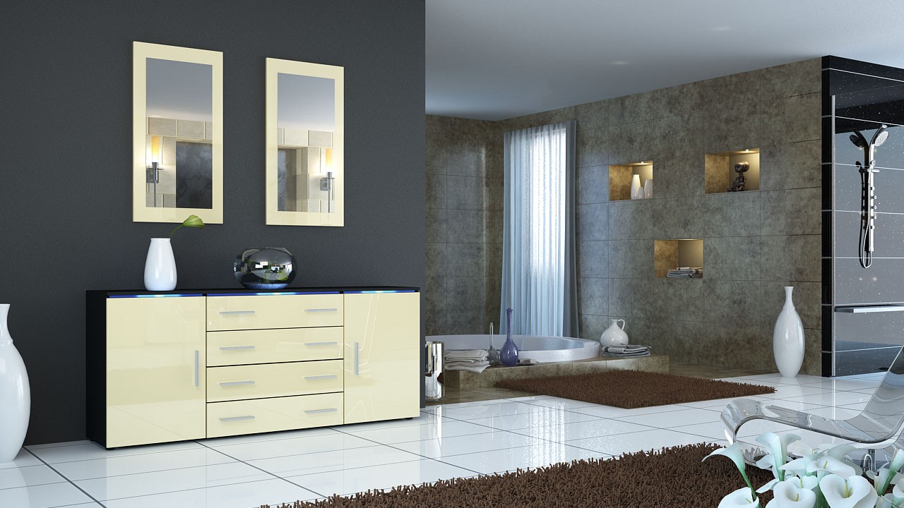 Buffet moderne noir 4 tiroirs et 2 portes