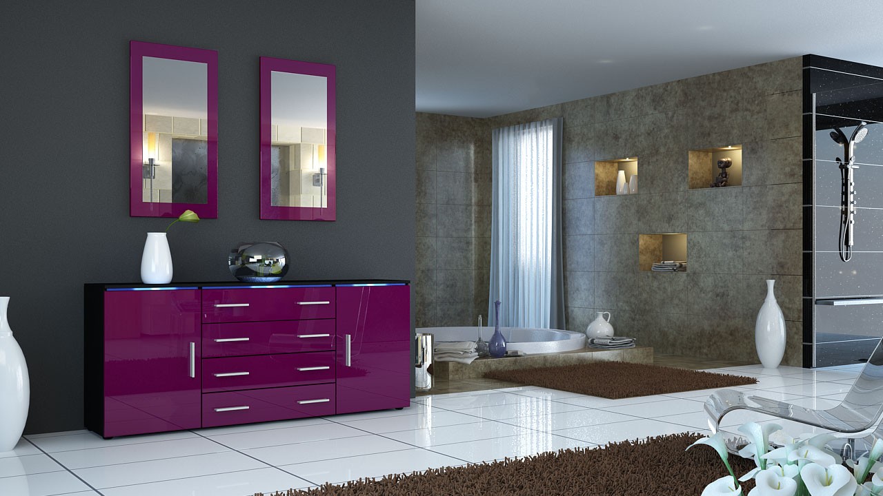 Buffet moderne noir 4 tiroirs et 2 portes