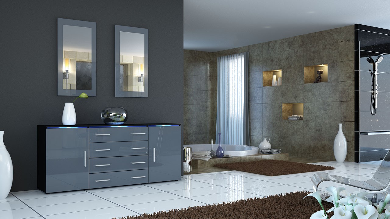 Buffet moderne noir 4 tiroirs et 2 portes