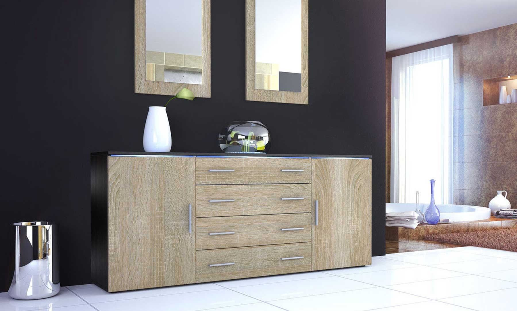 Buffet moderne noir 4 tiroirs et 2 portes