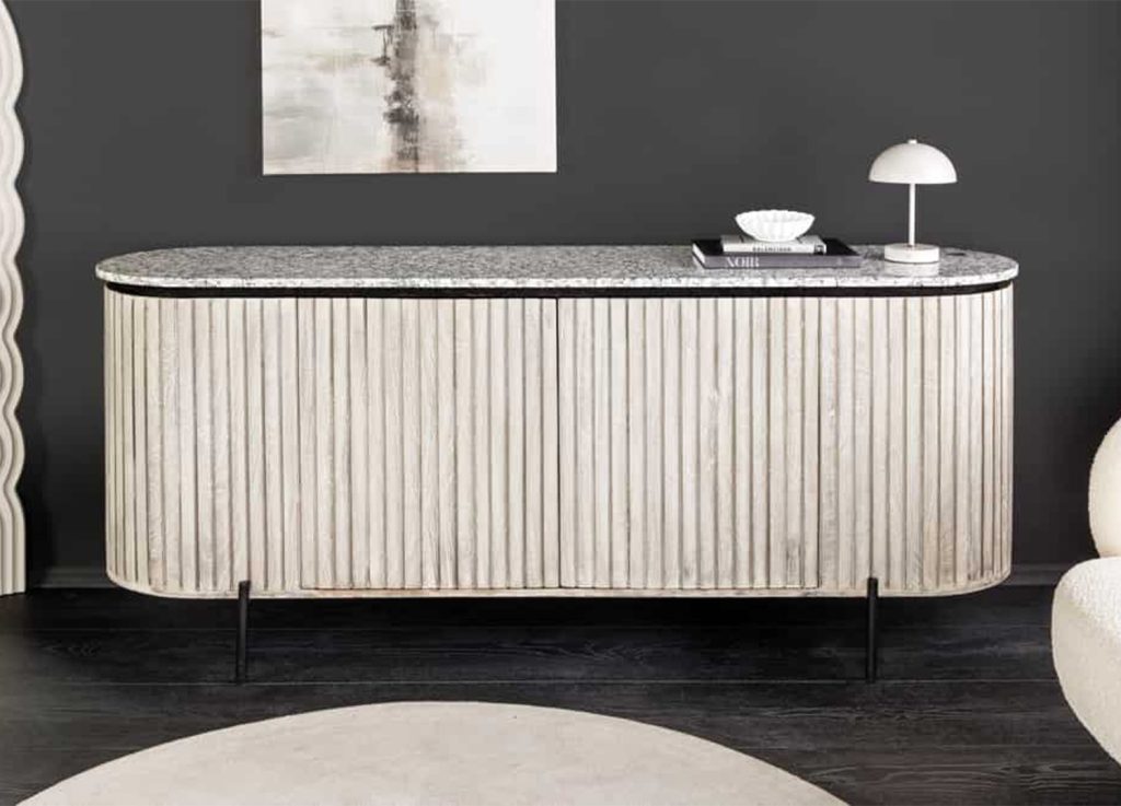 Buffet 170 cm en manguier gris et marbre blanc Néval