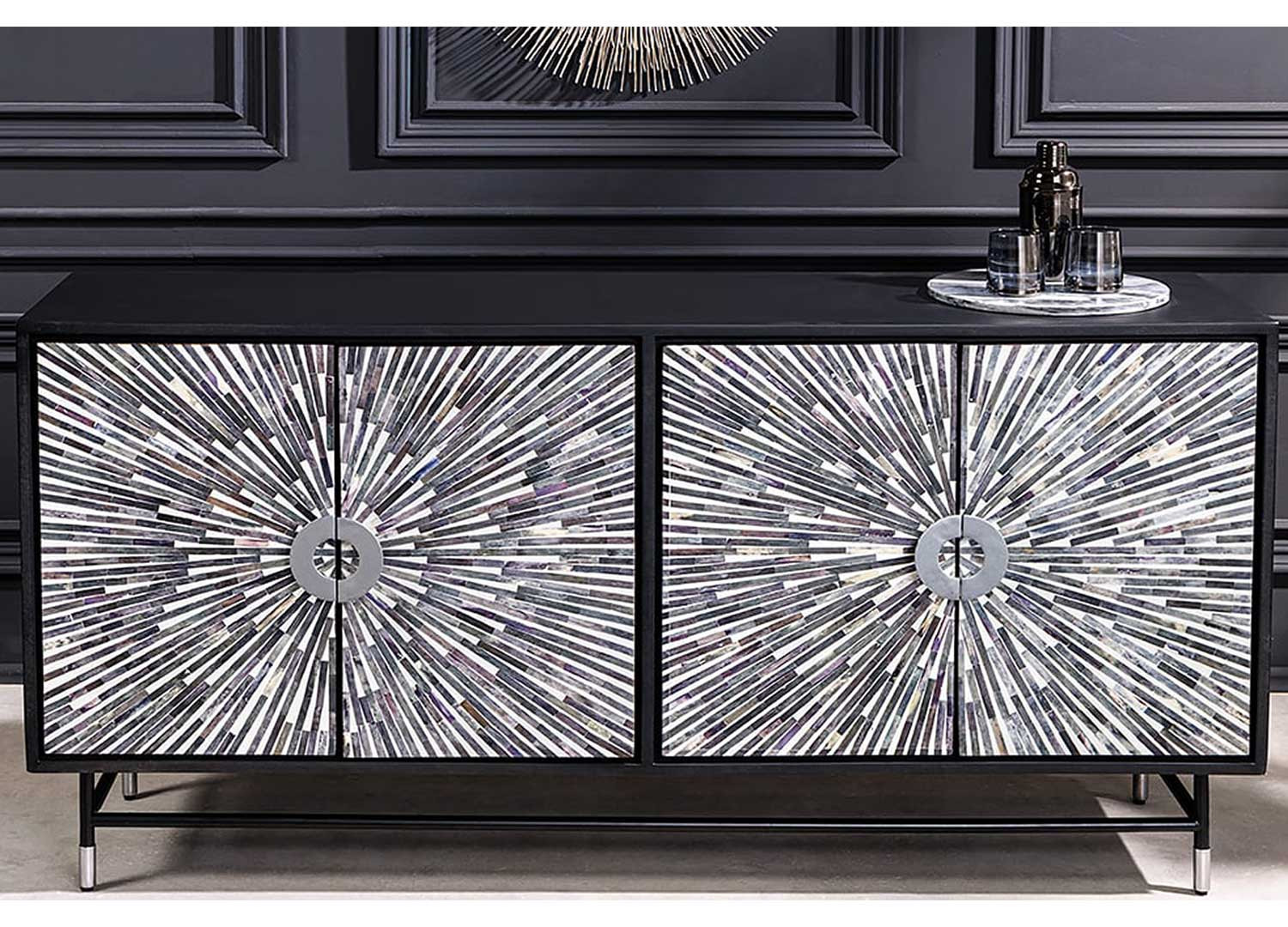 Buffet noir 4 portes à mosaïques multicolore
