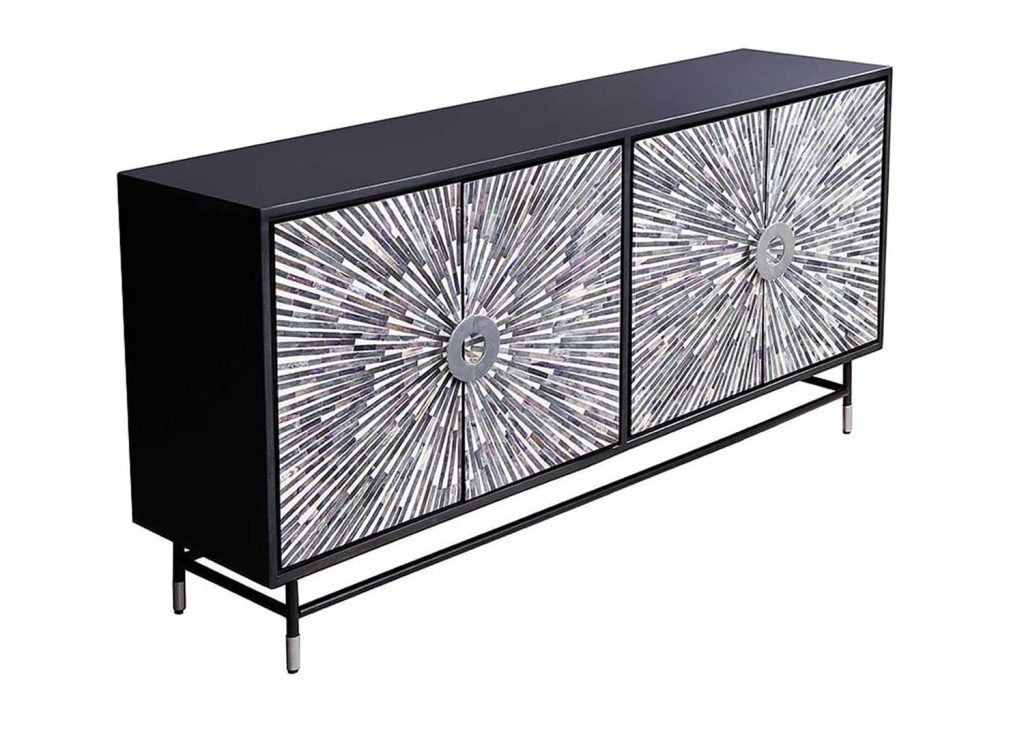 Buffet noir 4 portes à mosaïques multicolore