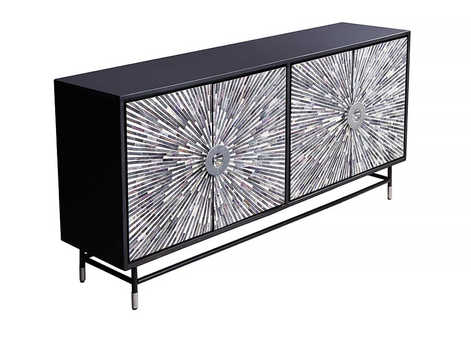 Buffet noir 4 portes à mosaïques multicolore