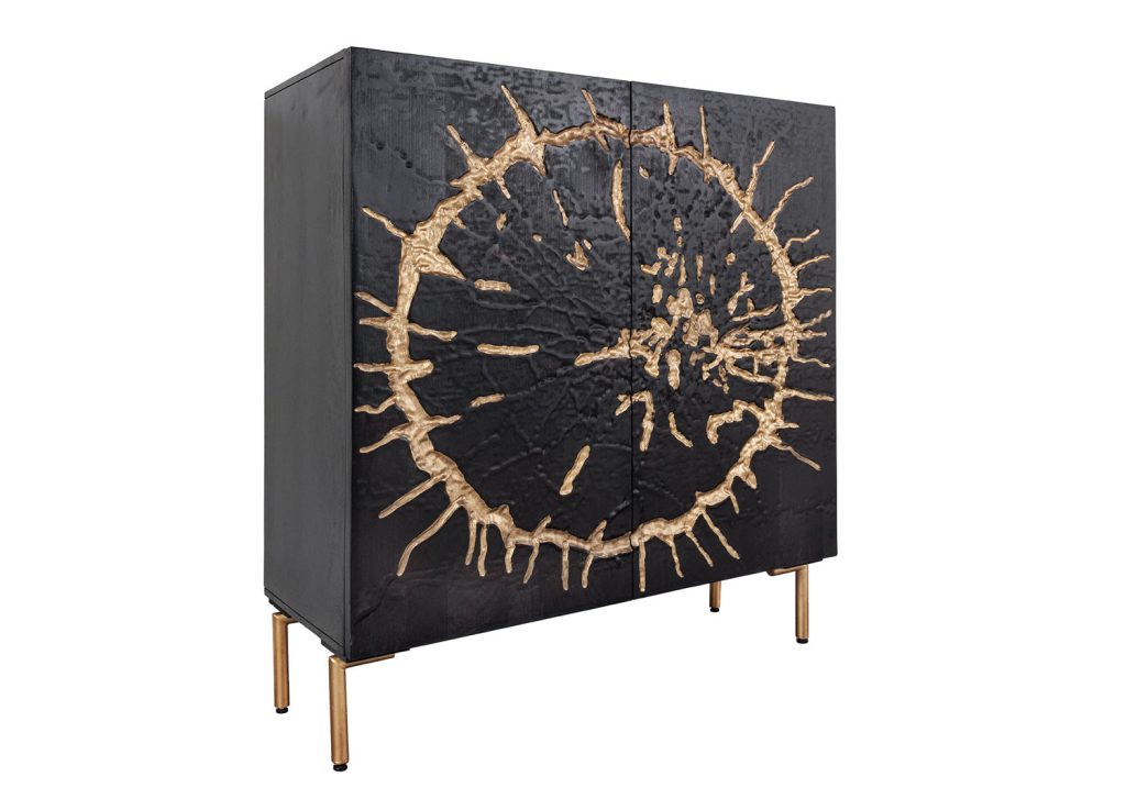 Buffet noir et doré 2 portes bois massif et métal