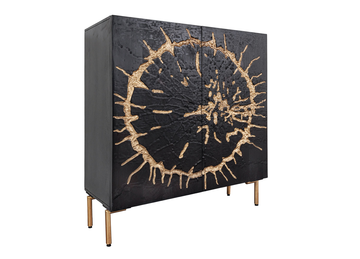 Buffet noir et doré 2 portes bois massif et métal