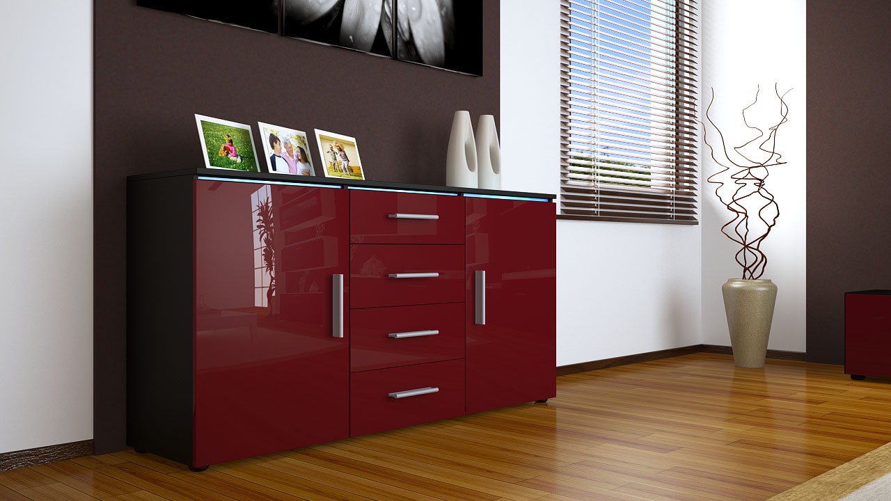 Buffet noir moderne 4 tiroirs et 2 portes