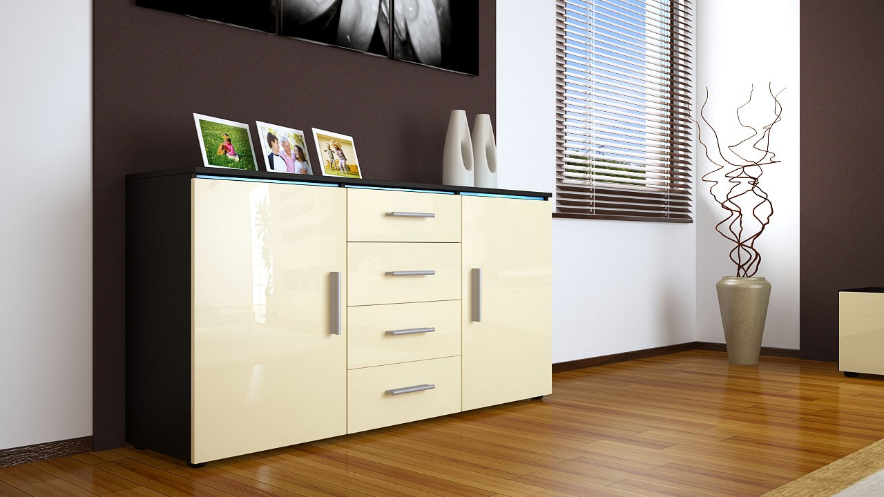 Buffet noir moderne 4 tiroirs et 2 portes