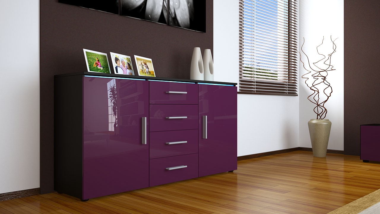 Buffet noir moderne 4 tiroirs et 2 portes