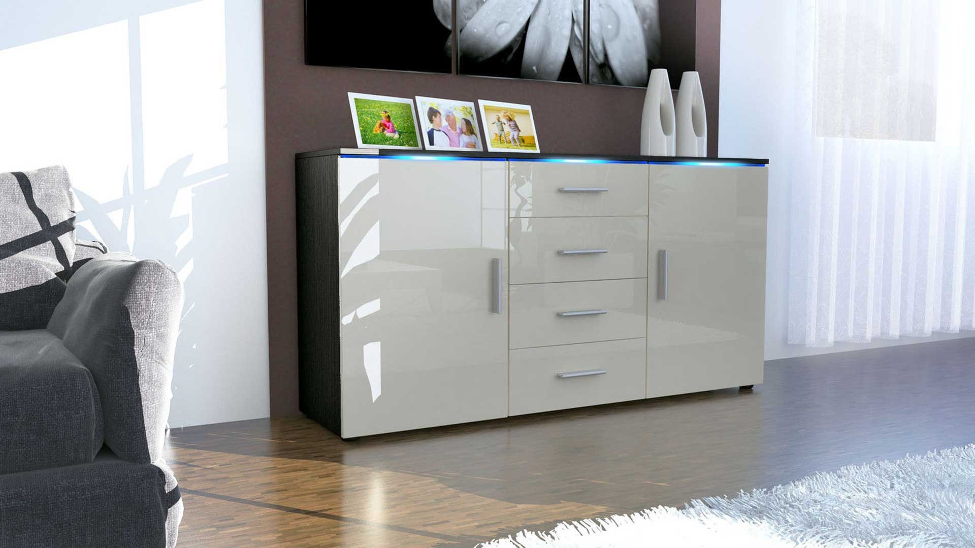 Buffet noir moderne 4 tiroirs et 2 portes