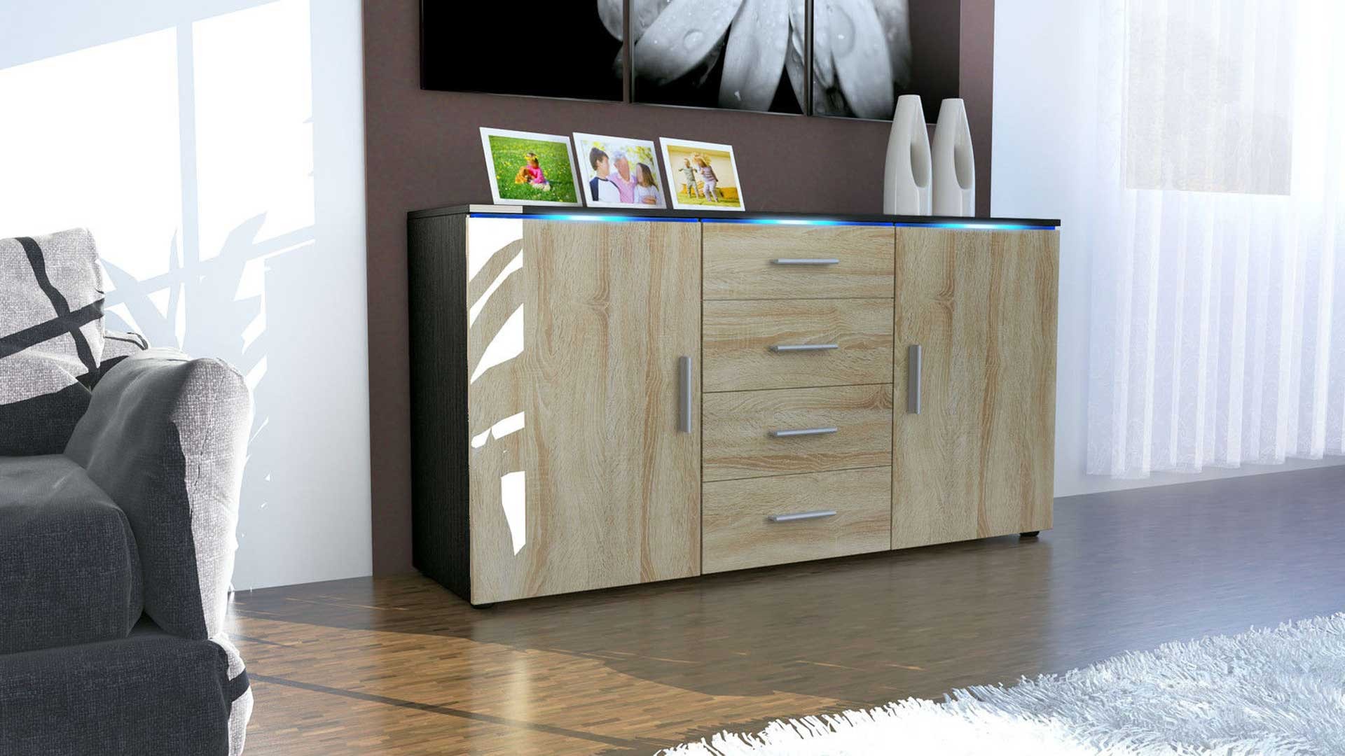 Buffet noir moderne 4 tiroirs et 2 portes